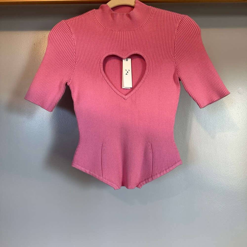 Brand New With Tags Fleur Du Mal Pink Ribbed Heart Cutout Top
